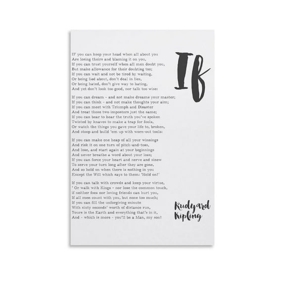 IF Rudyard Kipling Motivational Inspirational Wall Art Poster Scroll Canvas Painting Picture Living Room Decor Home 16x24inch(40x60cm)