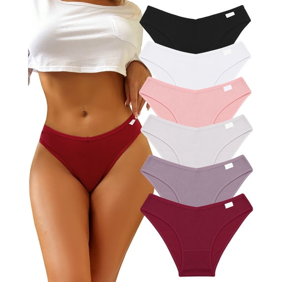 IF YOU 6 Pack Cotton Underwear For Women Soft Stretch Bikini Panties V-Wasit Low Rise Cheeky Hipster Ladies S-XL
