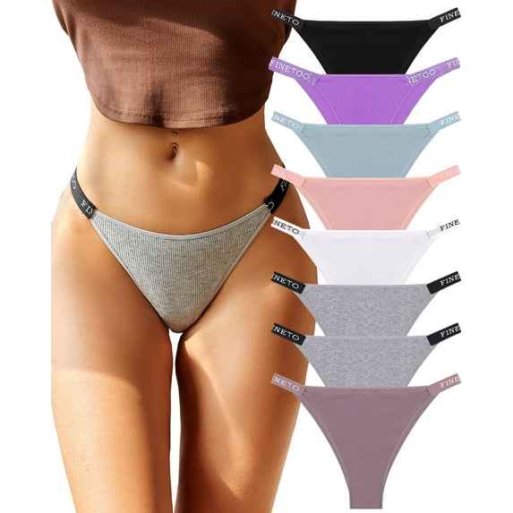 IF YOU 8 Pack Cotton Underwear For Women High Cut String Bikini Panties Low Rise Hipster Ladies Soft Cheeky S-XL