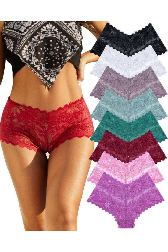 IF YOU 8 Pack Lace Underwear for Women V-Waist Boy Shorts Panties Invisible Cheeky Briefs Ladies S-XL