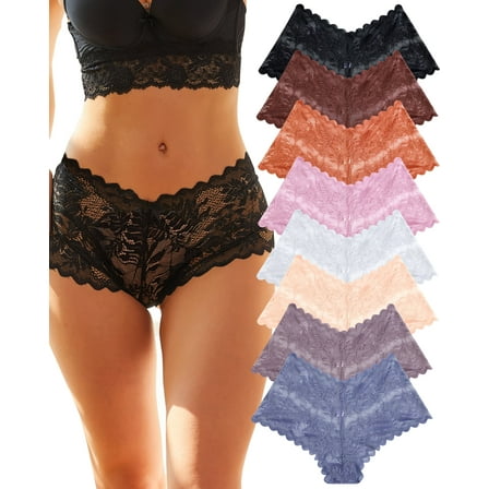 IF YOU 8 Pack Lace Underwear for Women V-Waist Boy Shorts Panties Invisible Cheeky Briefs Ladies S-XL