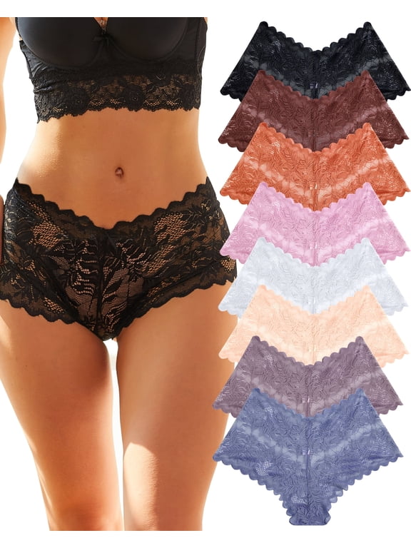 IF YOU 8 Pack Lace Underwear for Women V-Waist Boy Shorts Panties Invisible Cheeky Briefs Ladies S-XL