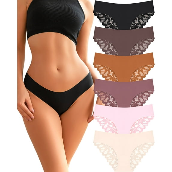 IF YOU Cheeky Underwear for Women Seamless Soft Lace Hipster Ladies No Show Bikini Panties 6 Pack S-XL