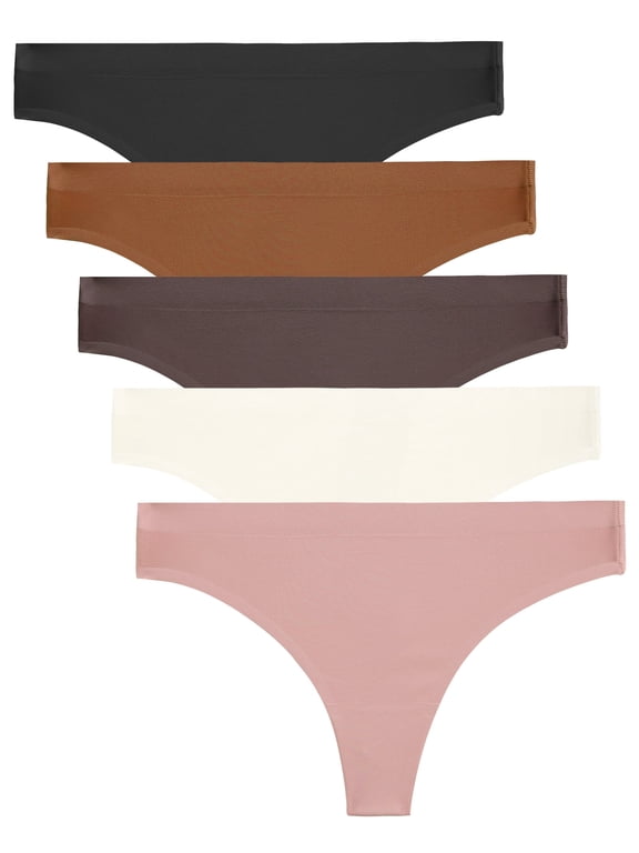 IF YOU Seamless Thong for women No Show Stretch Underwear Soft Silky Invisible Panties XS-XL 5 Pack