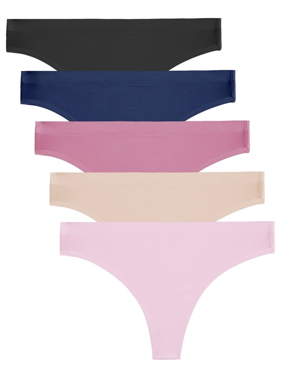 IF YOU Seamless Thong for women No Show Stretch Underwear Soft Silky Invisible Panties XS-XL 5 Pack