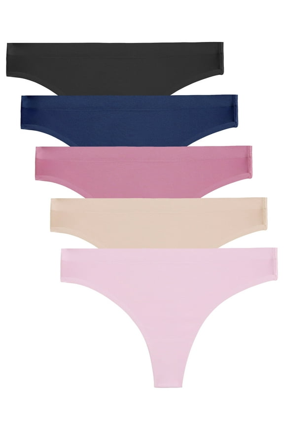 IF YOU Seamless Thong for women No Show Stretch Underwear Soft Silky Invisible Panties XS-XL 5 Pack
