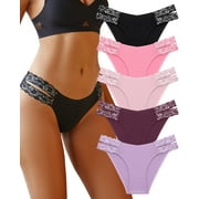 IF YOU Seamless Underwear For Women No Show Stretch Panties V-waist Lace Soft Silky Invisible Bikini Panty XS-XL 5 Pack