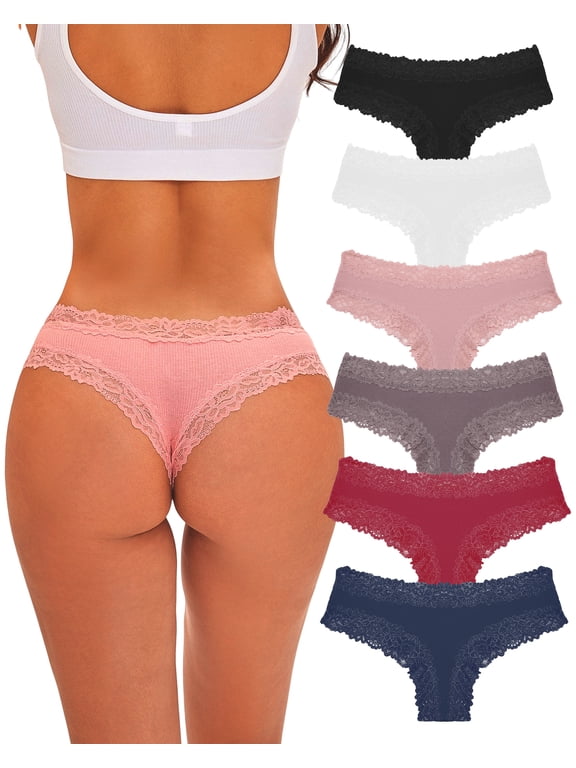 IF YOU Womens Cotton Underwear Lace Brazilian Panties Soft Breathable Cotton Bikini for Ladies 6 Pack
