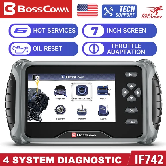 IF742 Car Scanner, 7" Transmission-ABS-SRS-Engine OBD2 Scanner with ABS Bleed-Throttle Relearn-BMS-SAS-EPB-Oil Reset, WiFi Updates Scan Tool