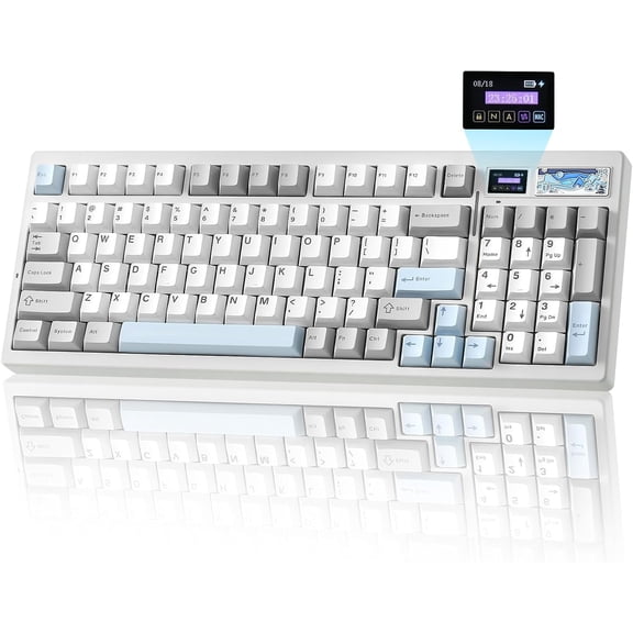 IF99 Mechanical Gaming Keyboard with LCD Display, QMK/VIA Programmable BT/2.4G/-C Gasket Mounted Hot Swap 96% Layout for /Win (White, Gateron )