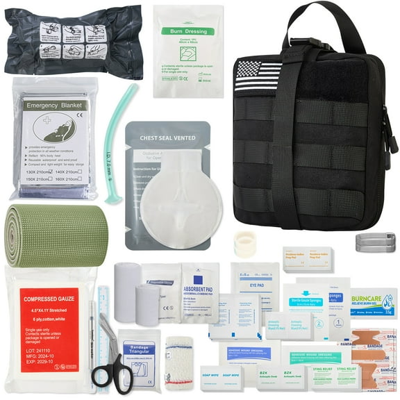 IFAK Emergency Trauma First Aid Kit with 36" Splint & Israeli Bandage- Combat Medic First Aid Supplies Including Chest Seal, Hemostatic Gauze in Tactical Molle Pouch for Military, Car & Survival Gear