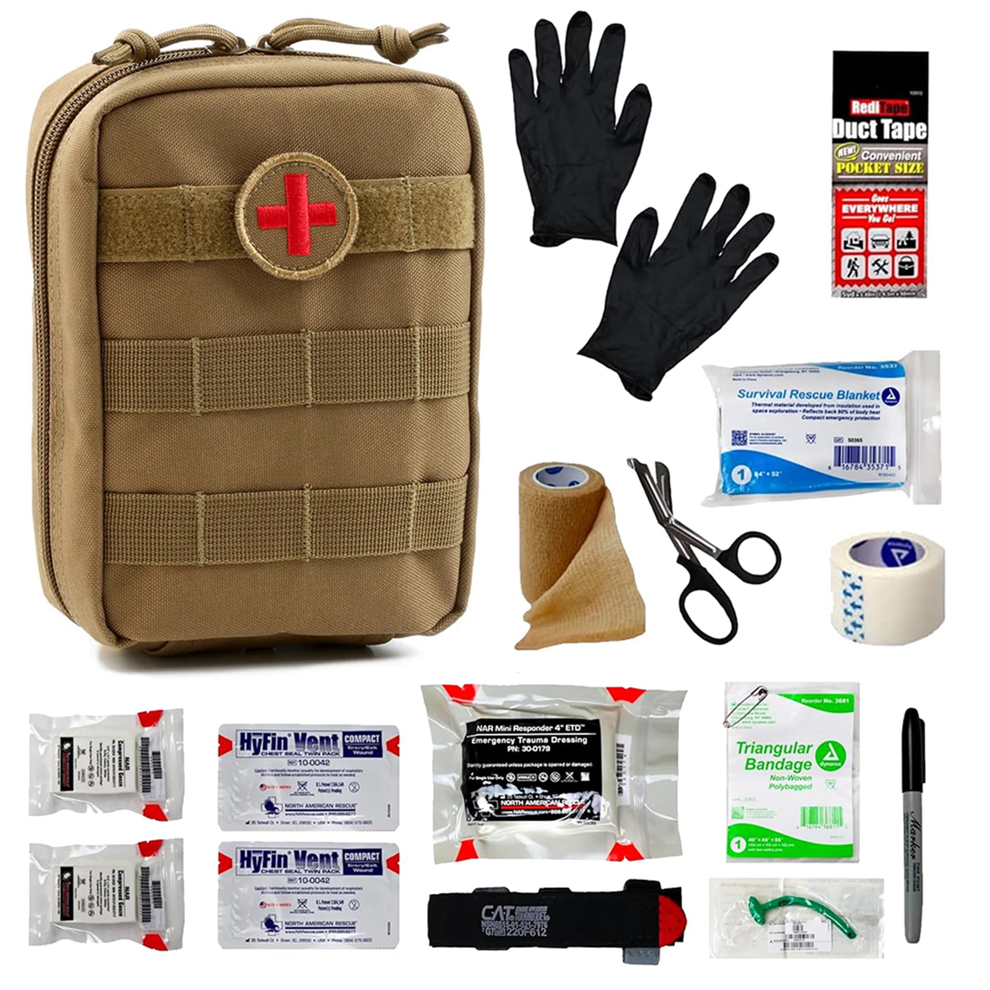 IFAK (Individual First Aid Kit) Trauma Kit by HMZ Medical Medical Pouch for Tactical, Outdoor, Hiking, Military (Coyote)