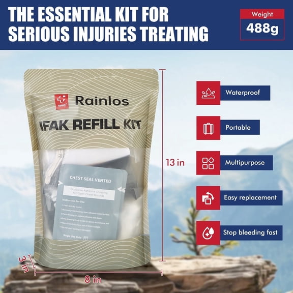 IFAK Refill Kit, Emergency Waterproof Tactical First Aid Kit Medical Supplies, IFAK Trauma Kit Combat Pack for Trauma Wound Care, Gunshot, Travel, Truck, Survival, Car & Camping