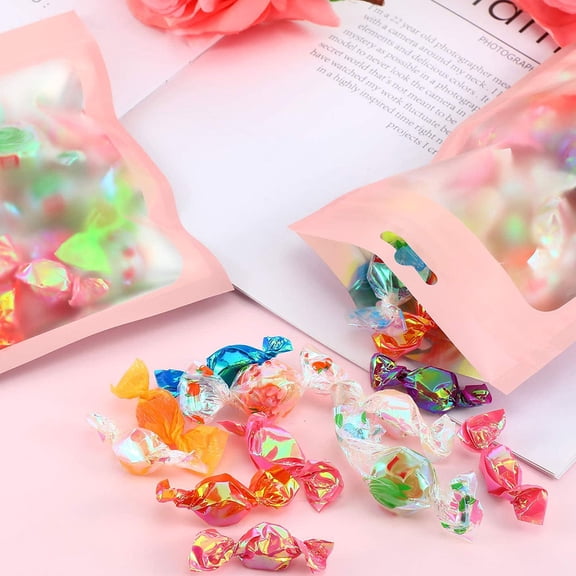 IFANLANDOR 100Pcs Eco Friendly Pink Sealable Pouch Bag with Transparent Window for Storing