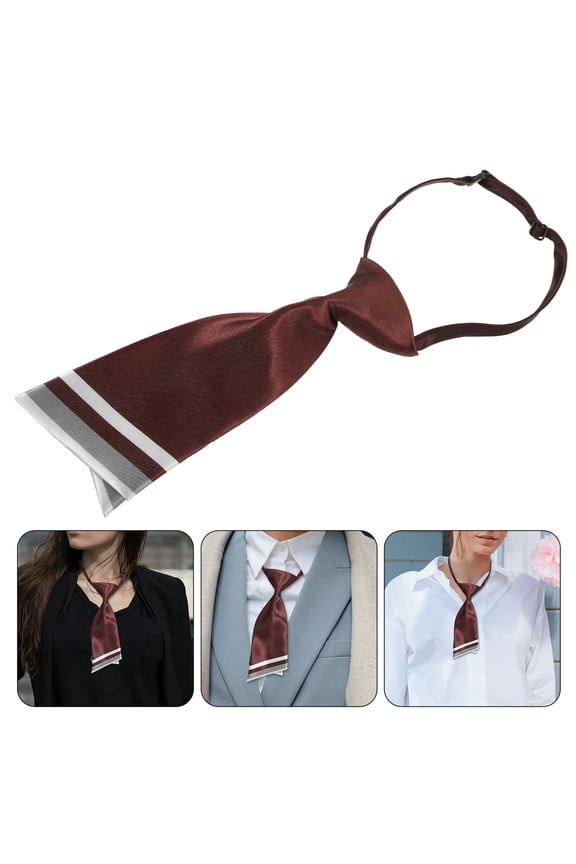1Pack Adjustable Women Necktie Silky Fabrics Coffee for Daily Wear Professional