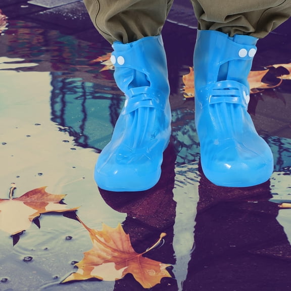 IFANLANDOR 1Pair Blue Waterproof Shoe Protector with Anti Skid Sole and Button Closure Design