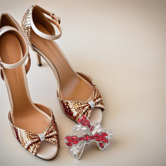 IFANLANDOR 1Pair Rhinestone Bow Shoe Clips for Flats Red Crystal Decorative Wedding Shoes Accessories