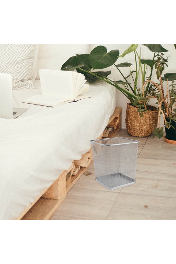 1Pc Plated Silver Iron Trash Storage Container with Baking Varnish and Rust Resistant Finish