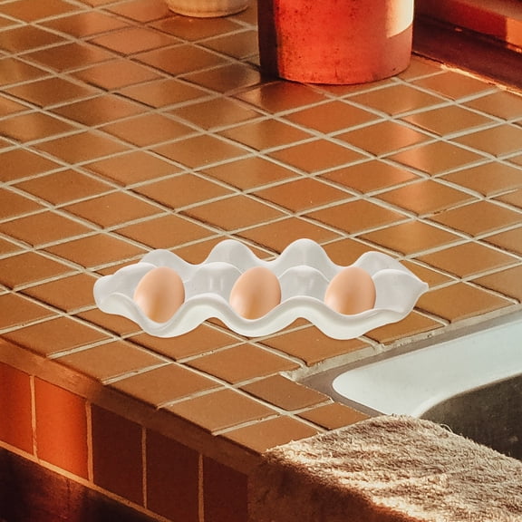 IFANLANDOR 1Pcs Ceramic Egg Holder Vintage Style for Fridge Storage 7.1x3.9x0.8in