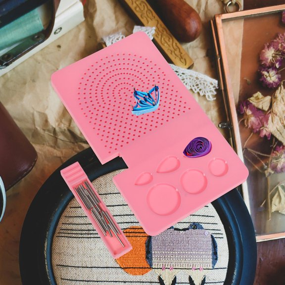 IFANLANDOR 1Set DIY Pink Paper Quilling Board with Pin Storage Drawer for Easy Shape Fixing