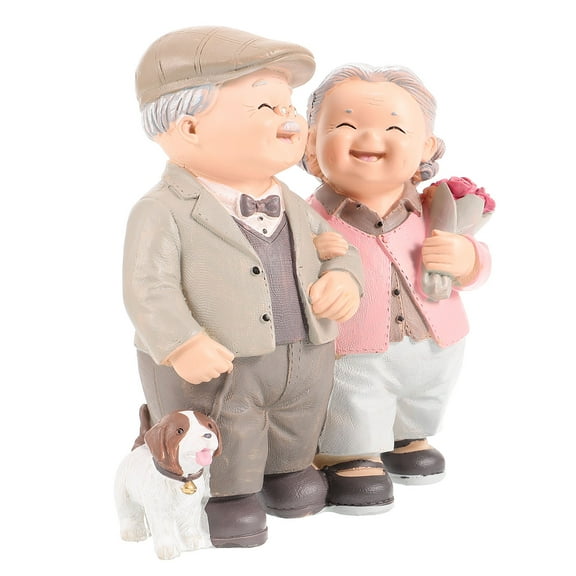 IFANLANDOR 1Set Elderly Couple Figurine Multi Color 13.0X12.5X5.0In Resin Decoration for Living Room