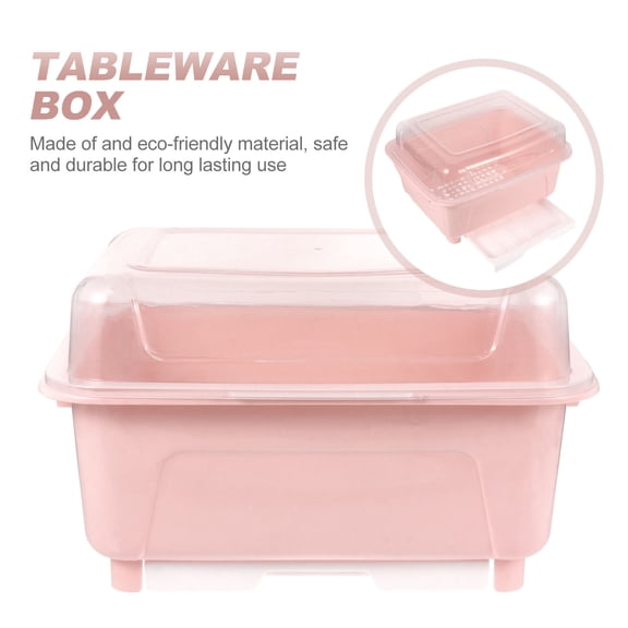 IFANLANDOR 1Set Pink Plastic Storage Box for Bowl and Chopsticks with Drawer Design for Kitchen Use