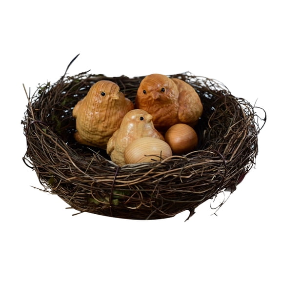 IFANLANDOR 1Set Realistic Wooden Chick Statue Orange Bird Nest Decor Handmade Single Block Wood Craft