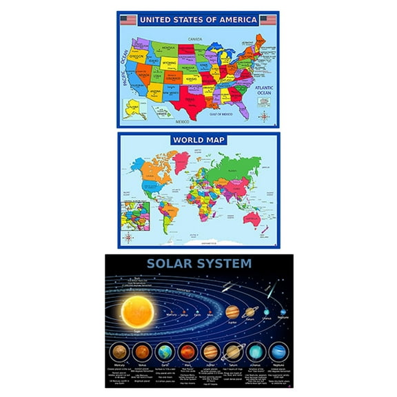 IFANLANDOR 1Set Wall Map Geography Learning Aid for Students Home Study Decorative Rectangle