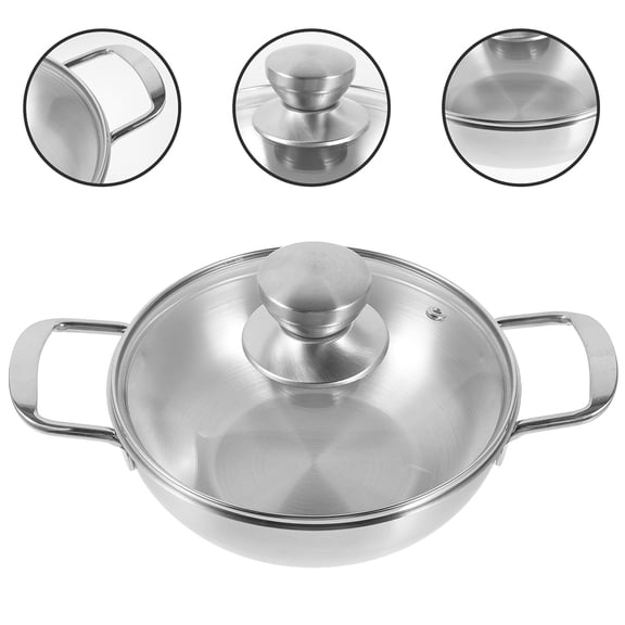 IFANLANDOR 1Set Wear Resistant Stainless Steel Wok with Lid for Cooking Hot Pot and Seafood