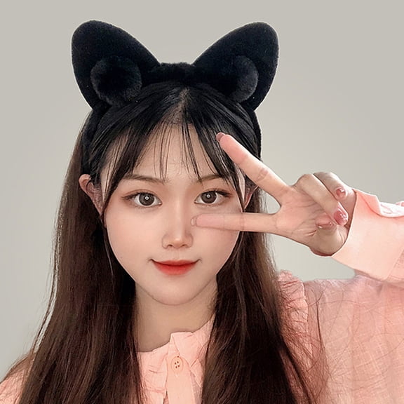 IFANLANDOR 2Pcs Black Cat Ears Hairband Elastic Makeup and Washing Hair Accessory