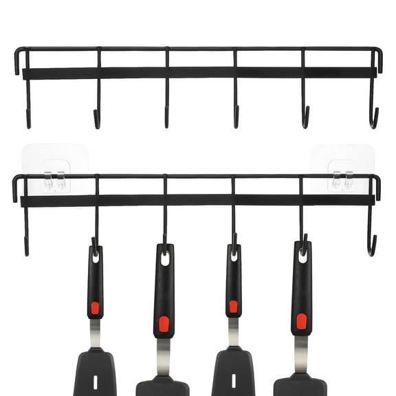 IFANLANDOR 2Pcs Black Wall Mounted Pan Holder and Mug Hanger Iron Rack for Kitchen Storage