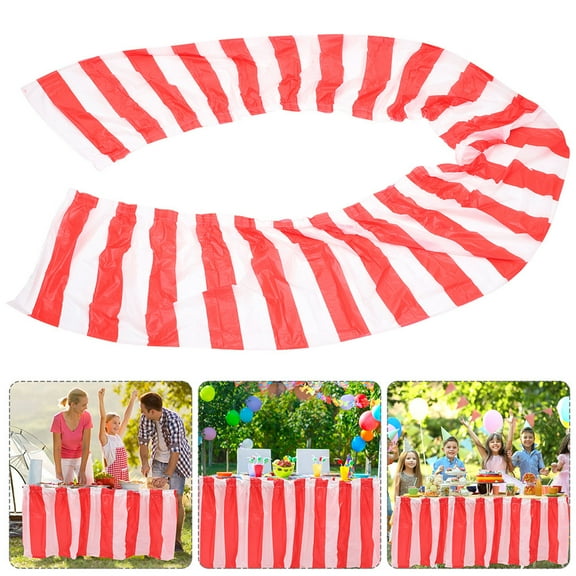 IFANLANDOR 2Pcs Portable Table Cloth Red and White Striped for Birthday Party Carnival Theme Decorative Table Cover