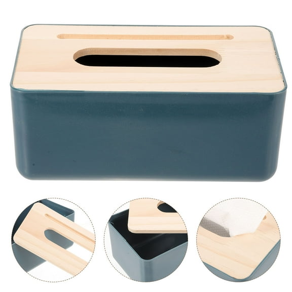 IFANLANDOR 2Pcs Rectangular Dark Blue Plastic Tissue Box with Lid for Home Hotel Cafes Living Room Bedroom Car Office