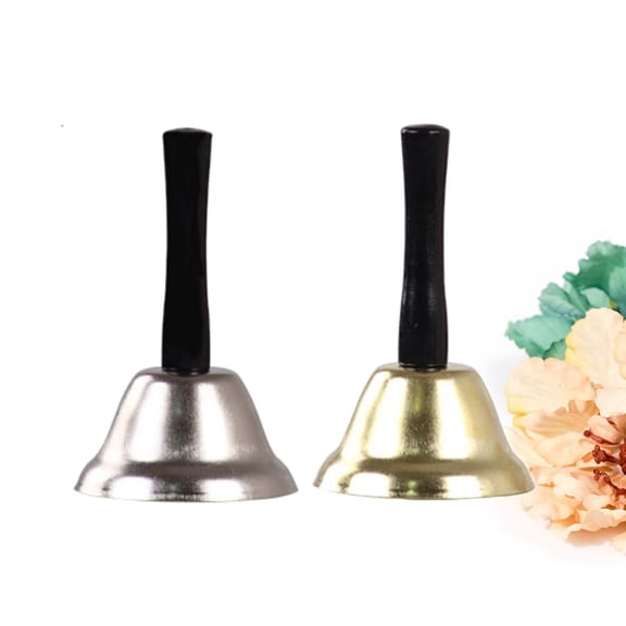IFANLANDOR 2Pcs Small Hand Ringing Bell for School Use Kids Musical Instruments Iron Wood Material 11.8x11.8x4.7in