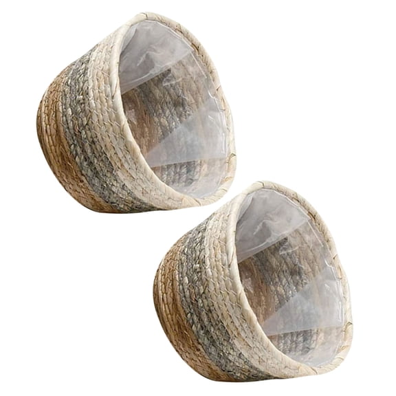 IFANLANDOR 2Pcs Straw Planter Basket Multi Straw Flower Pot Natural Touch for Terrace