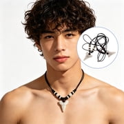 IFANLANDOR 2Pcs Unisex Faux Shark Tooth Pendant Necklace with Durable Cord for Boho Surfer Style