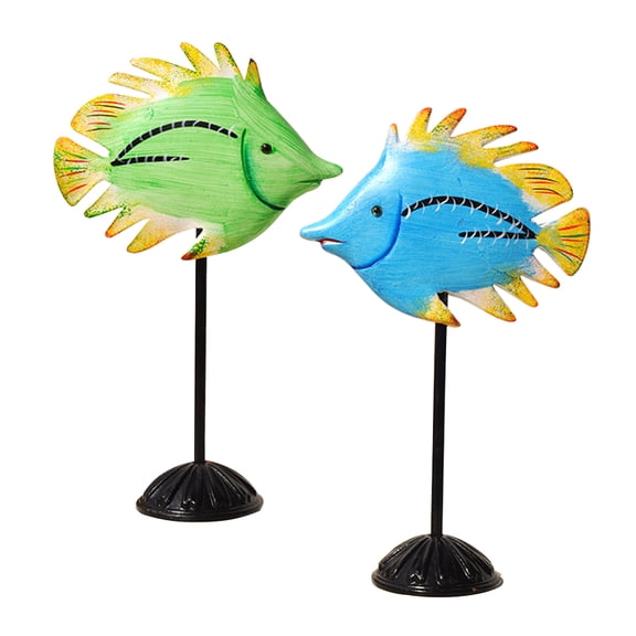 IFANLANDOR 2Pcs Wooden Animal Ornaments Tropical Decor Aquarium Ornaments Home Office Bedroom Living Room