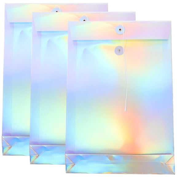 IFANLANDOR 3Pcs Multi Color Holographic Paper File Folder with Practical Tie Closure for Organizing