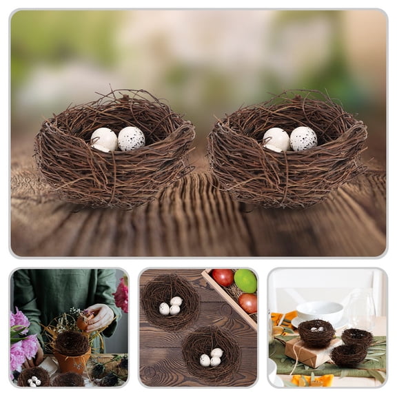 IFANLANDOR Assorted Color Rattan Bird Nests with Decorative Eggs for Home, Party, and Seasonal Decoration