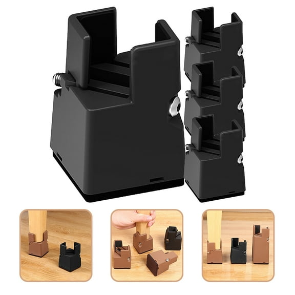IFANLANDOR 4Pcs Adjustable Platform Bed Risers Black Furniture Lift for Home Use Heavy Load Bearing