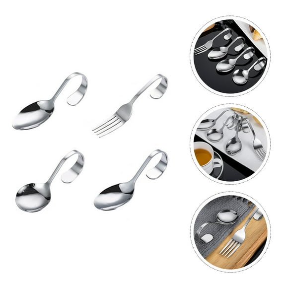 IFANLANDOR 4pcs Curved Handle Serving Spoons Stainless Steel Eating Salad for Families Daily Use