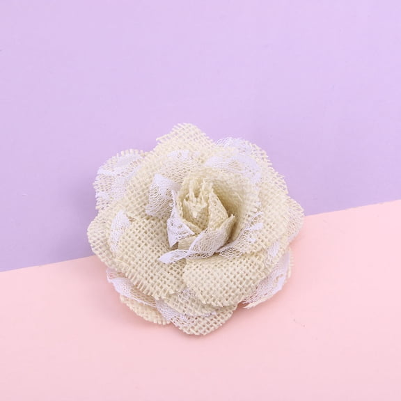IFANLANDOR 5Pcs White Burlap Flower Lace Rose Natural Hessian for Craft Home Rustic Wedding Centerpieces