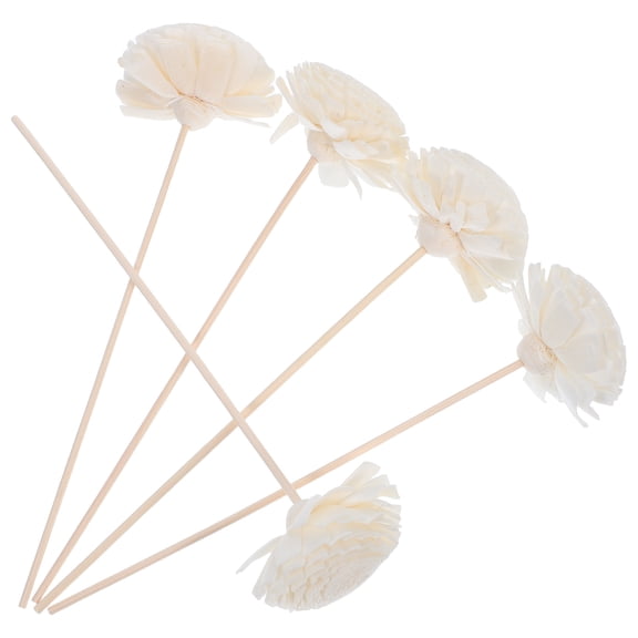 IFANLANDOR 5pcs Flower Rattan Diffuser Sticks with Faux Chrysanthemum, Beige Wood