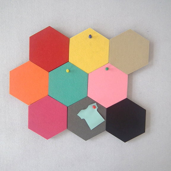 IFANLANDOR 6Pcs Black Hexagon Felt Tile Wall Sticker Self Adhesive for Home Message Bulletin
