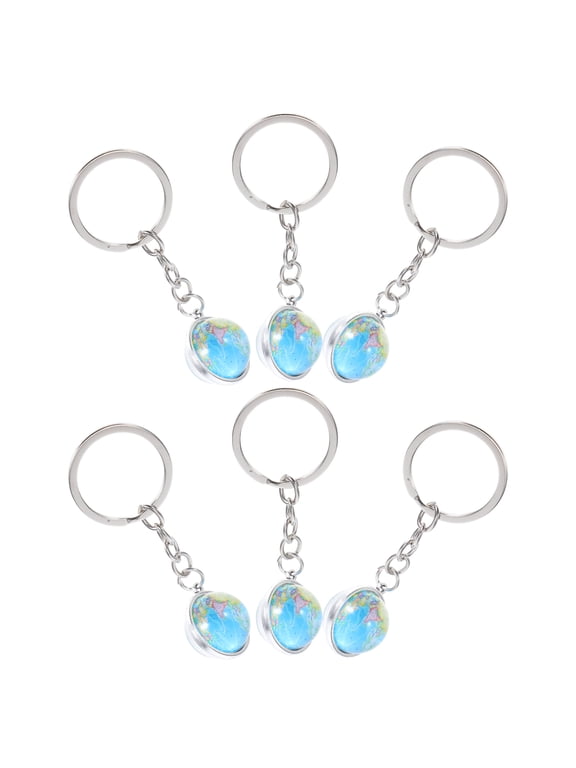6Pcs Creative Globe Keyring Glass Pendant Keychain for Keys and Backpack