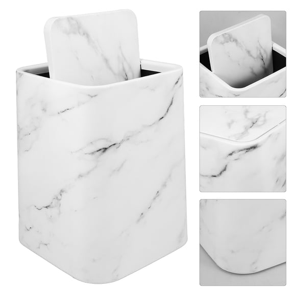 IFANLANDOR Bathroom Trash Cans Square Plastic Marble Design For Home Decor 1 Piece