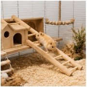 IFANLANDOR Beige Hamster Cage Ladder in Wooden Bamboo, Fun Resting Spot for Small Animal Holiday Present