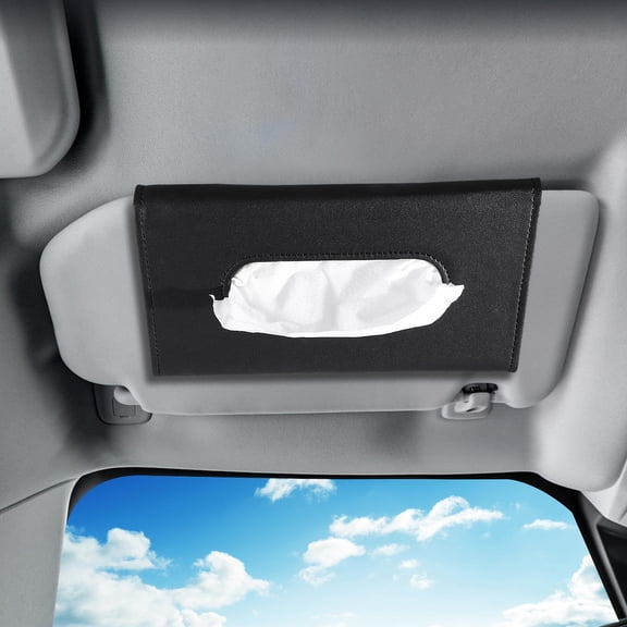 IFANLANDOR Black Car Tissue Holder PU Material Easy Refill Clip on Visor Or Backseat
