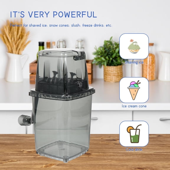 IFANLANDOR Black Portable Manual Ice Crusher Chopper with Clear Lid for Home Kitchen Shaved Ice