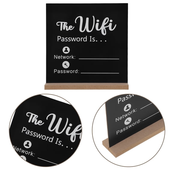 IFANLANDOR Black WiFi Password Sign with Wooden Base for Home Office and Guest Room Wireless Network Display